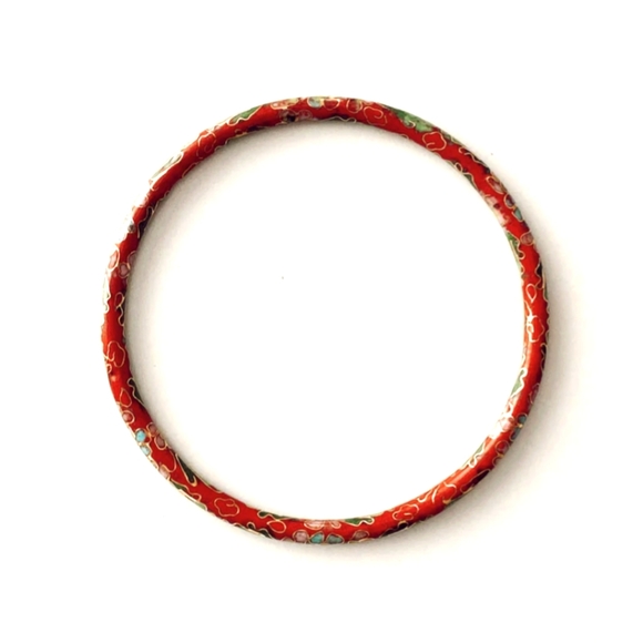 Vintage Chinese Cloisonne Burnt Orange Red Floral Bangle Bracelet 4mm 2.… - Picture 4 of 7